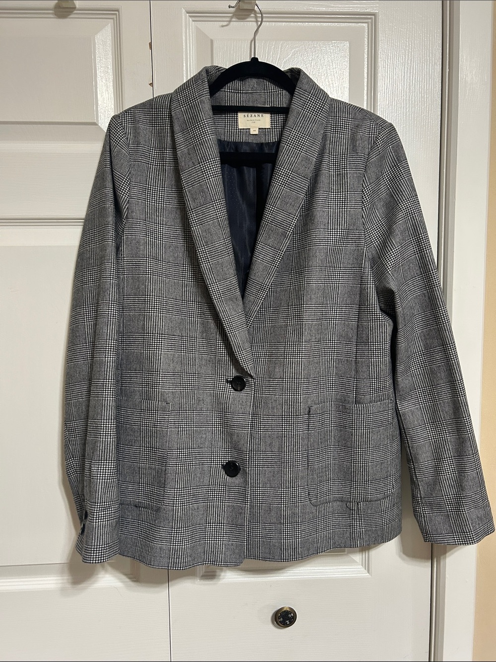Sezane black Glen Plaid Shawl Collar Blazer